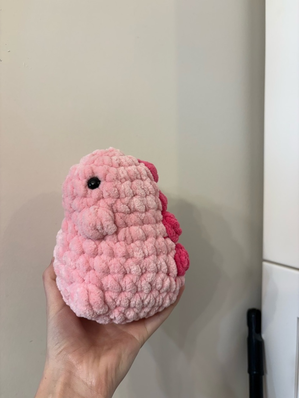 Plush Pink Dinosaur Fiber Art Cuddly Accent - Soft Handcrafted Plush